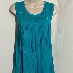 Vocal Beautiful Jade Tank, Double Fringe Front, Bling Front Yoke Relaxed Fit